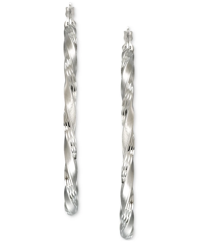 Twisted Satin Finished Round Hoop Earrings 14k Gold Over Sterling Silver and
