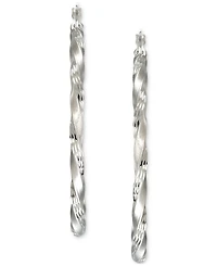 Twisted Satin Finished Round Hoop Earrings 14k Gold Over Sterling Silver and