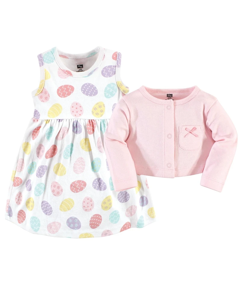 Hudson Baby Girls Cotton Dress and Cardigan Set