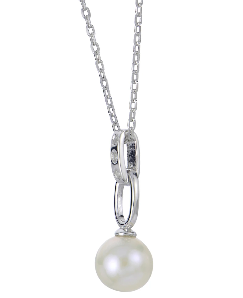 Cultured Freshwater Pearl (7-1/2mm) & Lab-Created White Sapphire Accent 18" Pendant Necklace in Sterling Silver