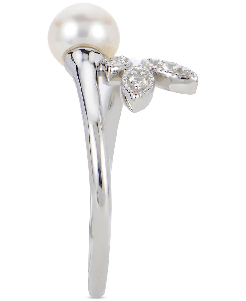 Cultured Freshwater Pearl (6mm) & Lab-Created White Sapphire (1/20 ct. t.w.) Bypass Ring in Sterling Silver