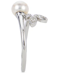 Cultured Freshwater Pearl (6mm) & Lab-Created White Sapphire (1/20 ct. t.w.) Bypass Ring in Sterling Silver