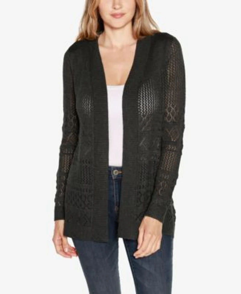 Belldini Womens Pointelle Long Sleeves Open Cardigan Sweater