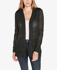 Belldini Womens Pointelle Long Sleeves Open Cardigan Sweater