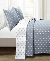 Lush Decor Hygge Kantha Pick Stitch Yarn Dyed Cotton Jacquard 3-Piece Quilt Set, King