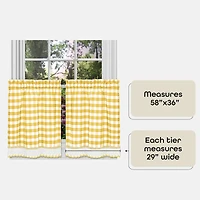 Kate Aurora 2 Piece Country Farmhouse Buffalo Plaid Rod Pocket Cafe Tier Curtain Panels With Macrame Border