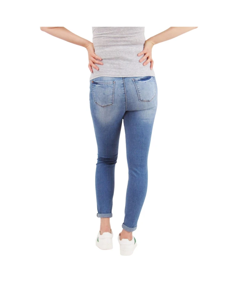 Indigo Poppy Maternity Light Wash Butt Lifter Distressed Jeans With Belly Band