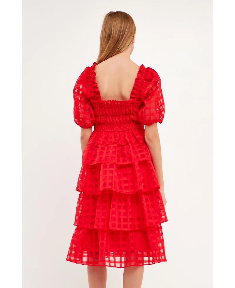 English Factory Women's Check Organza Tiered Midi Dress