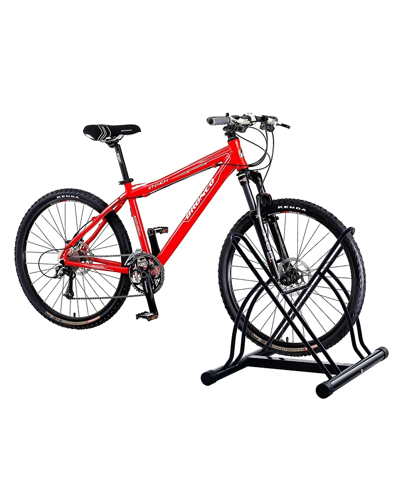 Bike Rack - Dual Bicycle Stand for 2 Mountain, Road, or Kid's Bikes - Indoor or Outdoor Bike Storage - Steel Bike Rack by Rad Sportz (Black)
