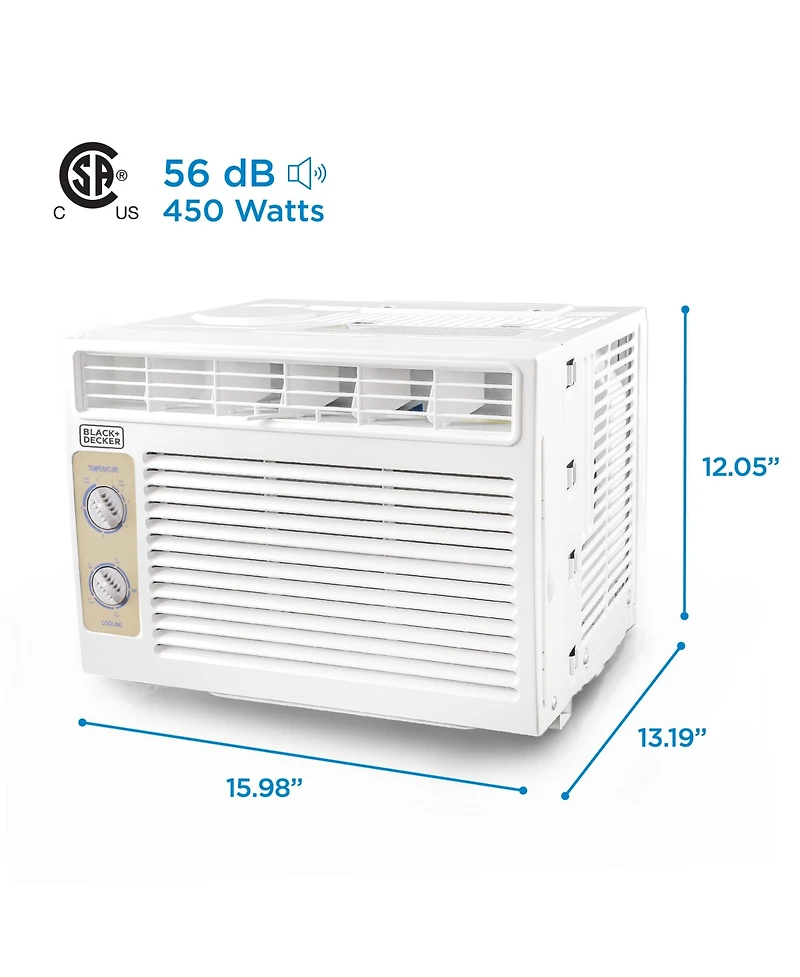 Black+Decker Window Air Conditioner 5,000 Btu, Cools Up to 150 Square Feet White