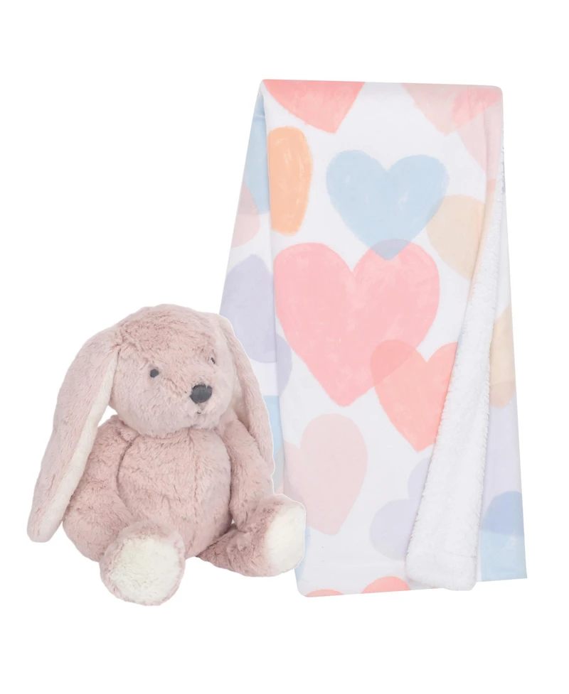 Bedtime Originals Pink Plush Bunny & Hearts Baby Blanket Gift Set