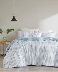 Natori Brush Stroke Oversized Reversible Seersucker 4 Piece Comforter Set