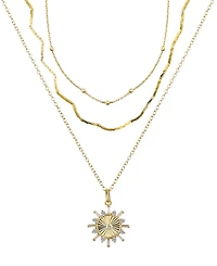 Unwritten Cubic Zirconia Sun Pendant Layered Necklace Set, 3 Pieces