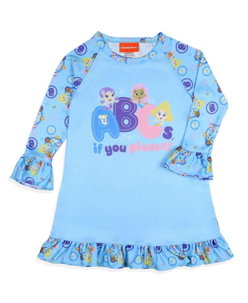 Bubble Guppies Toddler Girls Nickelodeon Nightgown ABCs Long-Sleeve Raglan Pajama