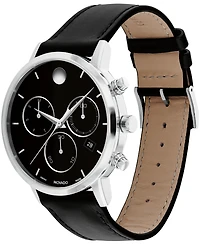 Movado Men's Museum Classic Swiss Quartz Chrono Black Leather Watch 42mm
