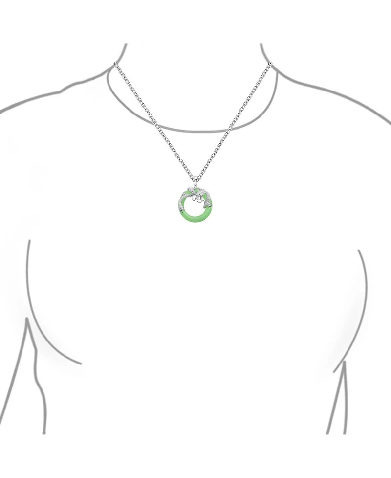 Bling Jewelry Asian Style Jade Dragon Pendant Necklace Sterling Silver 18 Inch Red & Green Disc