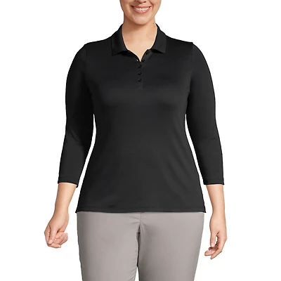 Lands' End Plus Supima Cotton 3/4 Sleeve Polo Shirt