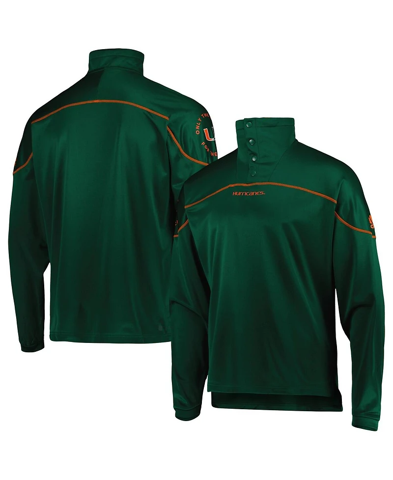 Men's adidas Green Miami Hurricanes Aeroready Knit Quarter-Snap Jacket