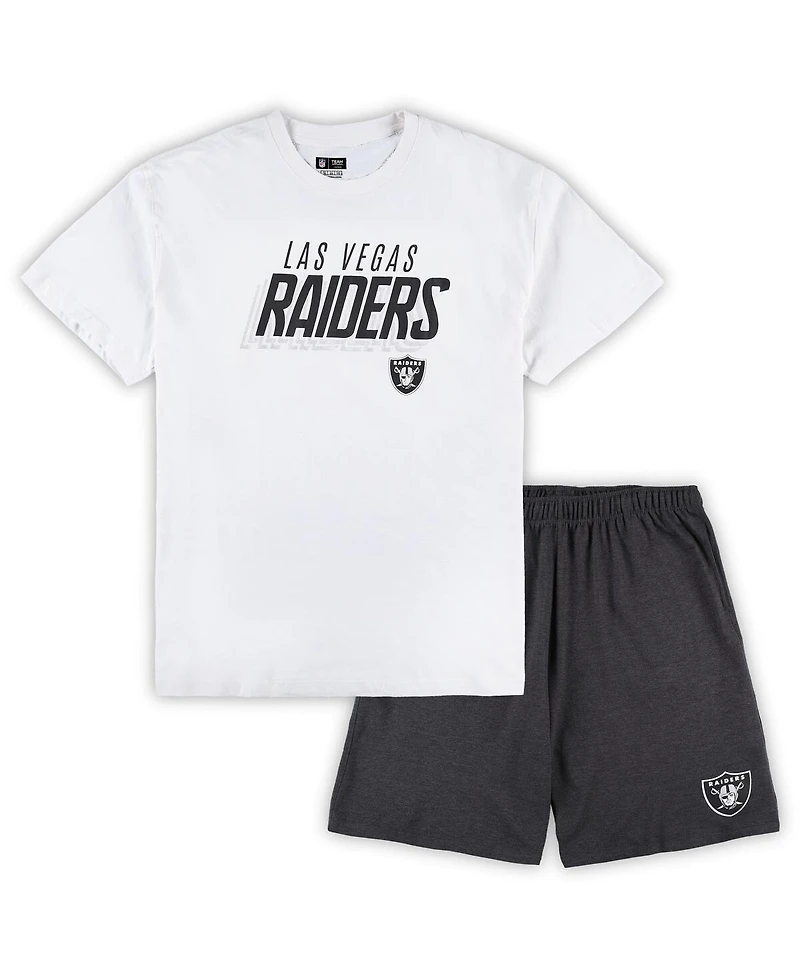 Men's Concepts Sport White, Charcoal Las Vegas Raiders Big and Tall T-shirt Shorts Set