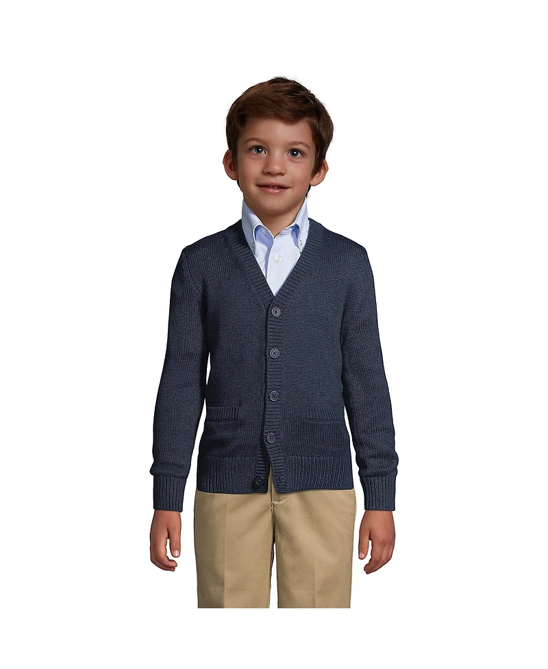 Lands' End Boys Cotton Modal Button Front Cardigan Sweater