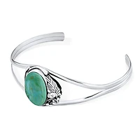 Bling Jewelry Nature Leaf Flowers Round Cabochon Statement Natural Turquoise Wide Cuff Bracelet Sterling Silver