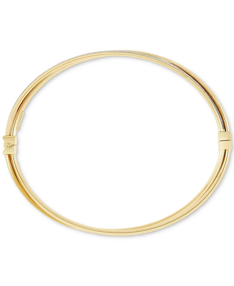 Italian Gold Glitter Crossover Bangle Bracelet in 10k Gold