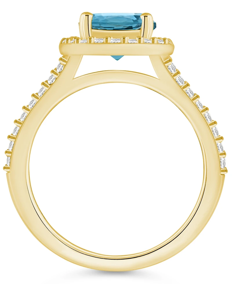 Macy's London Blue Topaz (2-3/8 ct. t.w.) and Diamond (1/2 Halo Ring 14K Yellow Gold