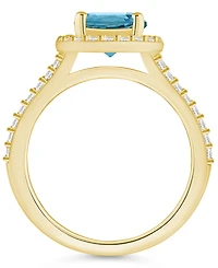 Macy's London Blue Topaz (2-3/8 ct. t.w.) and Diamond (1/2 Halo Ring 14K Yellow Gold