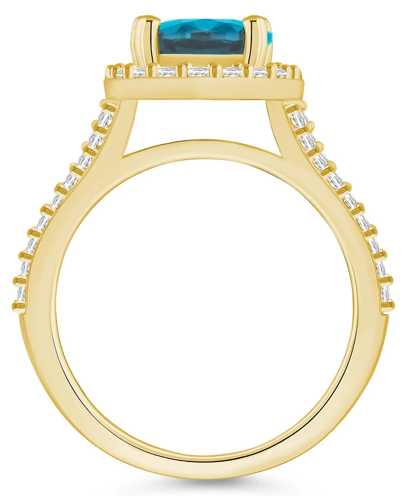Macy's Blue Topaz (3-5/8 ct. t.w.) and Diamond (3/4 Halo Ring 14K Yellow Gold