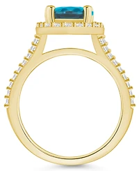 Macy's Blue Topaz (3-5/8 ct. t.w.) and Diamond (3/4 Halo Ring 14K Yellow Gold