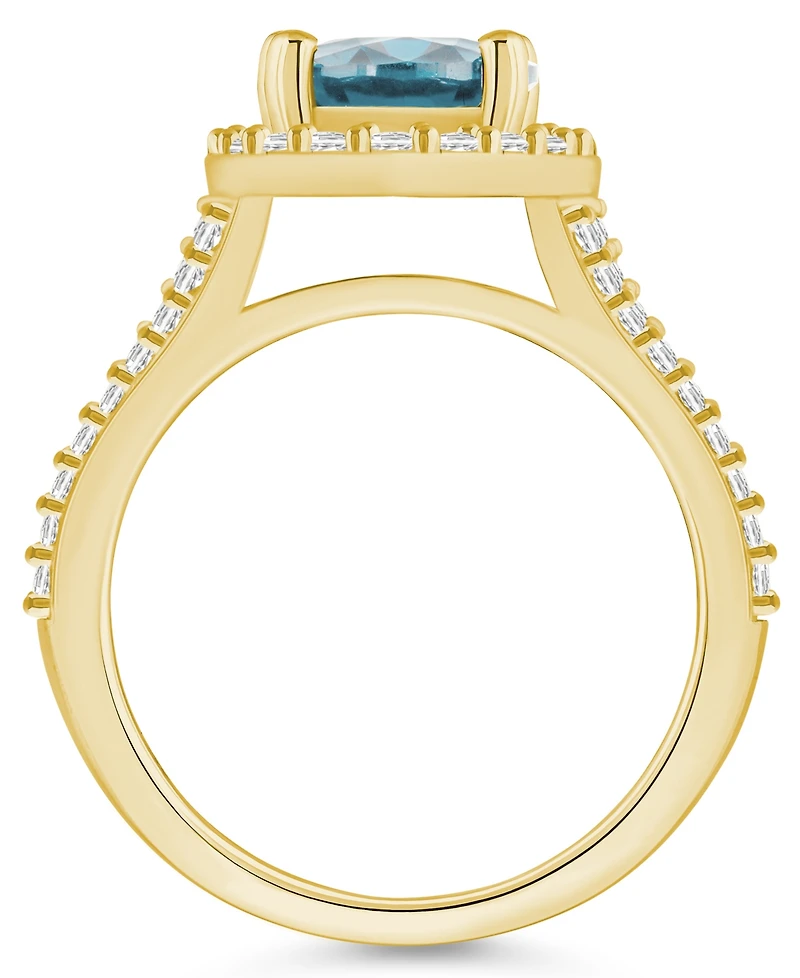 Macy's Aquamarine (2-1/2 ct. t.w.) and Diamond (3/4 Halo Ring 14K Yellow Gold