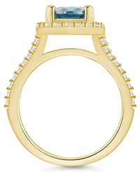 Macy's Aquamarine (2-1/2 ct. t.w.) and Diamond (3/4 Halo Ring 14K Yellow Gold