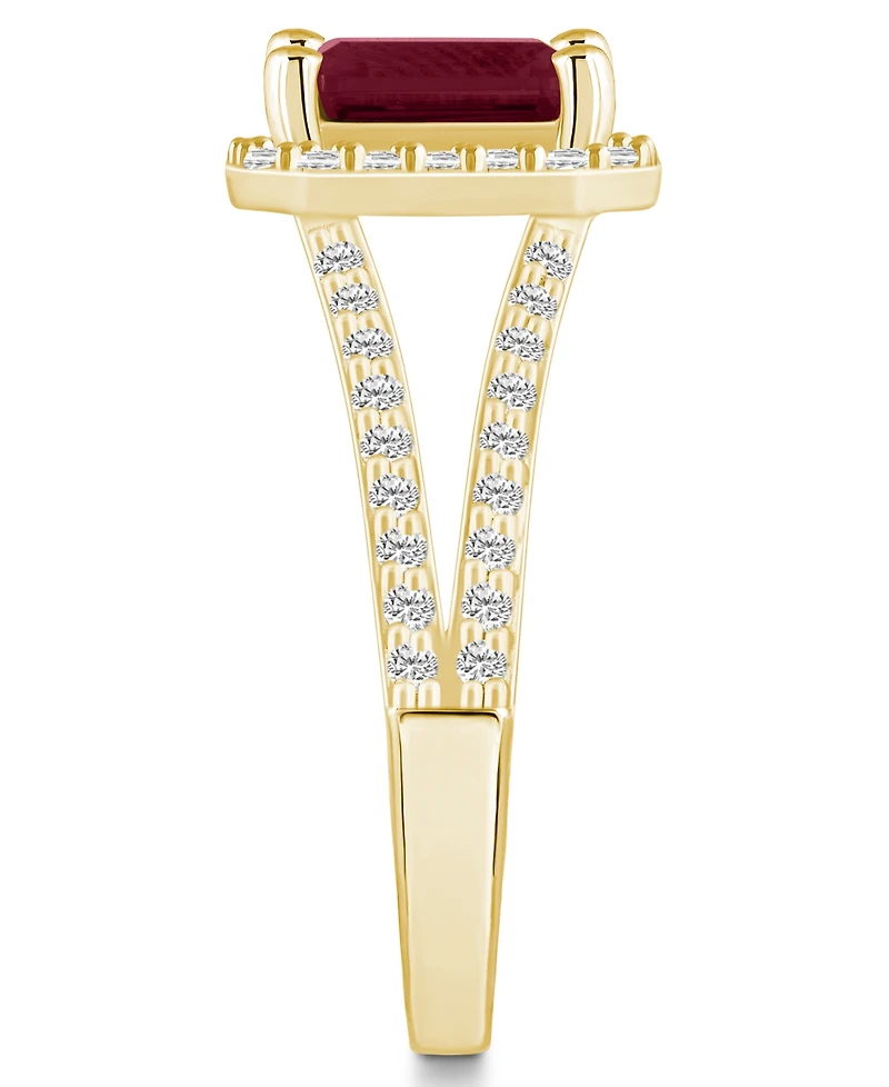 Macy's Garnet (2 ct. t.w.) and Diamond (1/2 Halo Ring 14K Yellow Gold