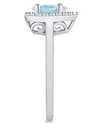 Macy's Aquamarine (3/4 ct. t.w.) and Diamond (1/5 Halo Ring 14K White Gold