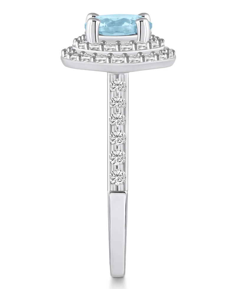 Macy's Aquamarine and Diamond Accent Halo Ring 14K White Gold