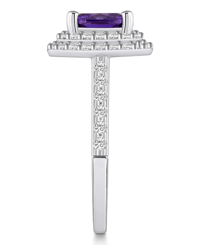 Macy's Amethyst and Diamond Accent Halo Ring 14K White Gold