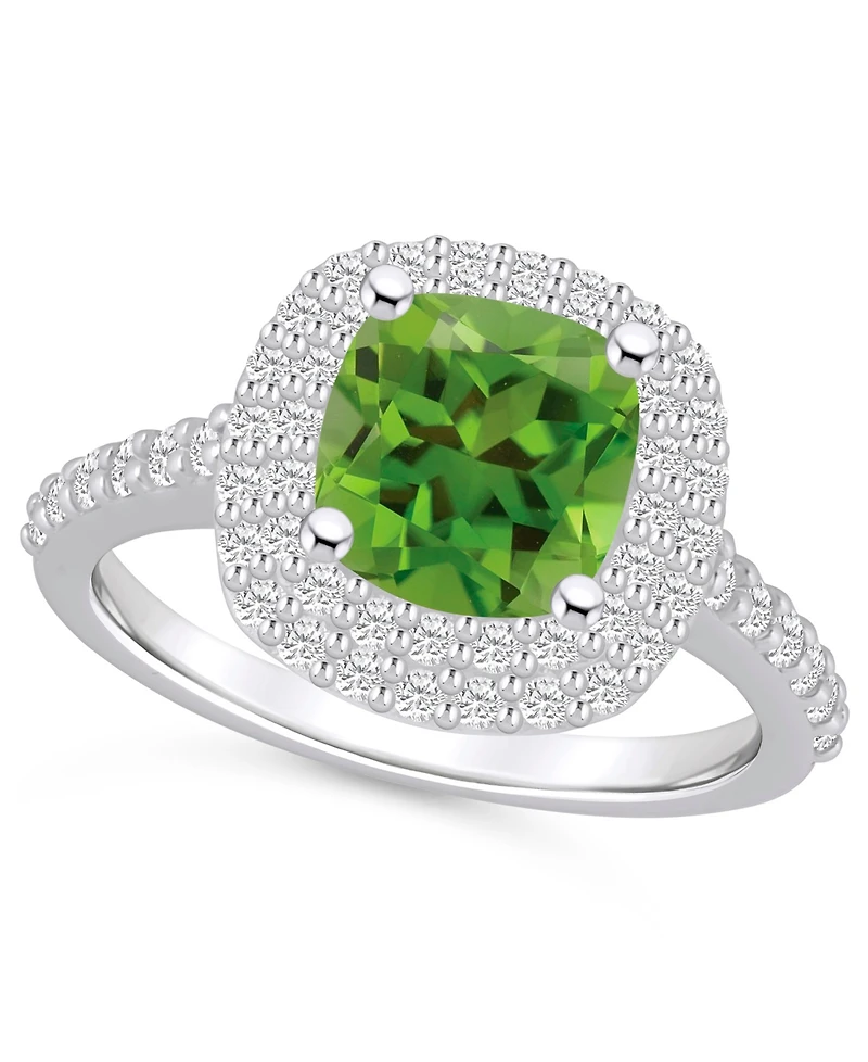 Macy's Peridot and Diamond Accent Halo Ring 14K White Gold