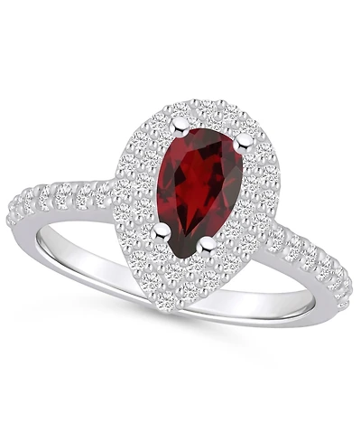 Macy's Garnet and Diamond Accent Halo Ring 14K White Gold