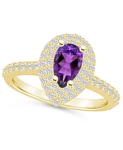 Macy's Amethyst and Diamond Accent Halo Ring 14K Yellow Gold