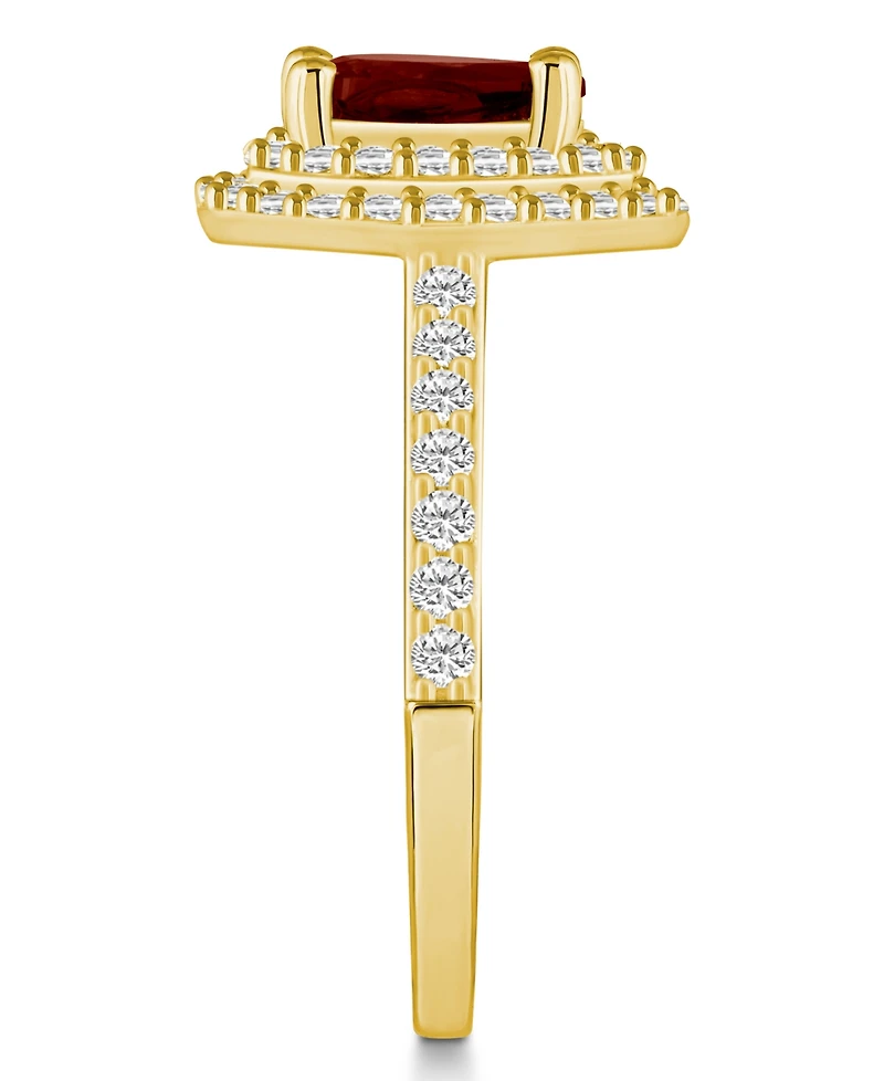 Macy's Garnet and Diamond Accent Halo Ring 14K Yellow Gold