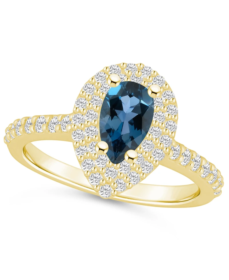 Macy's London Blue Topaz and Diamond Accent Halo Ring 14K Yellow Gold