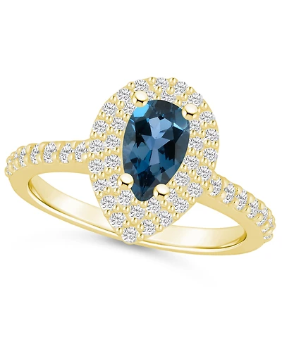 Macy's London Blue Topaz and Diamond Accent Halo Ring 14K Yellow Gold