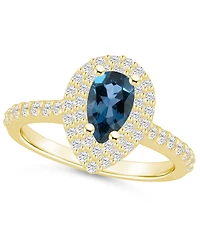 Macy's London Blue Topaz and Diamond Accent Halo Ring 14K Yellow Gold
