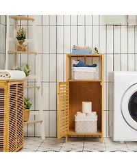 Bamboo Bathroom Storage Floor Cabinet w/Door and Shelf Corner Cabinet