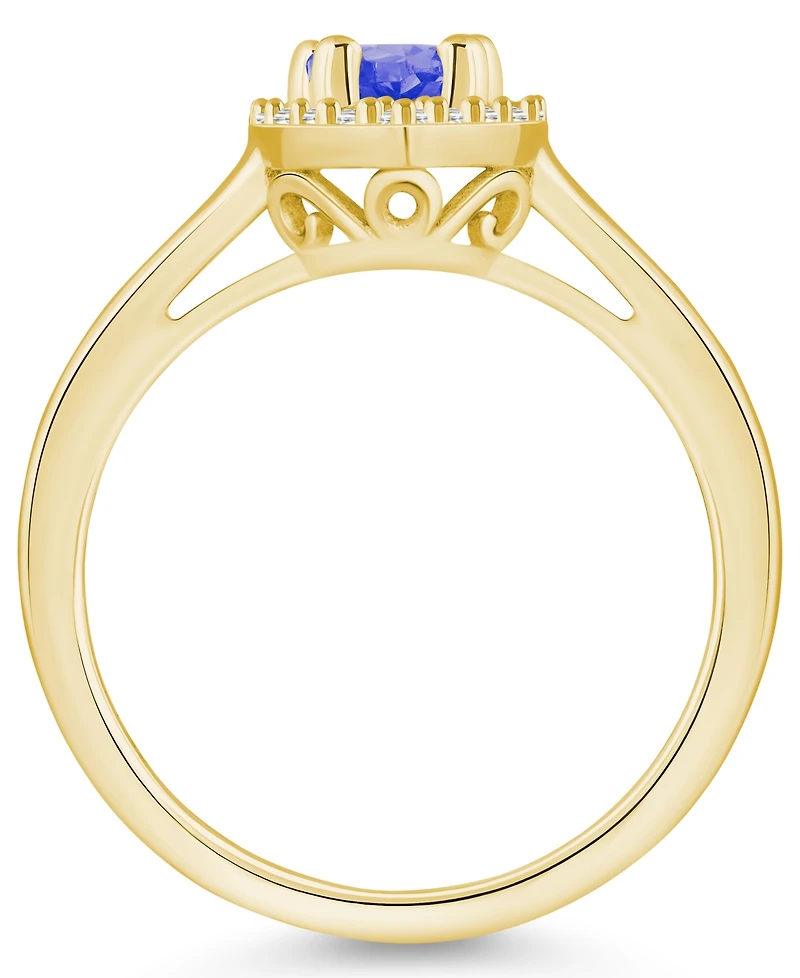 Tanzanite (7/8 ct. t.w.) & Diamond (1/5 Pear Halo Ring 14k Gold