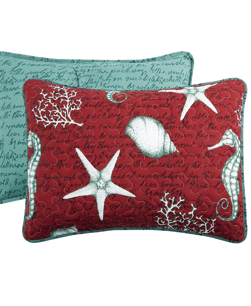 Closeout! Videri Home Festive Seahorse Reversible 3-Piece Quilt Set, Full/Queen