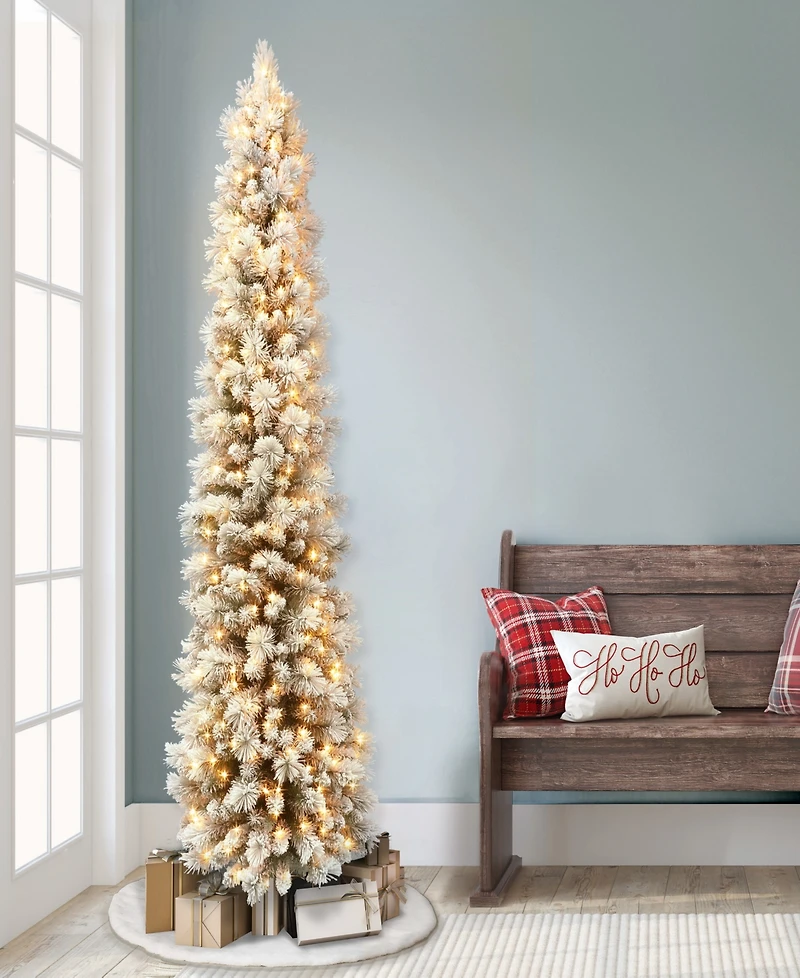 Puleo 6.5FT Pre-Lit Flocked Patagonia Pencil Artificial Tree