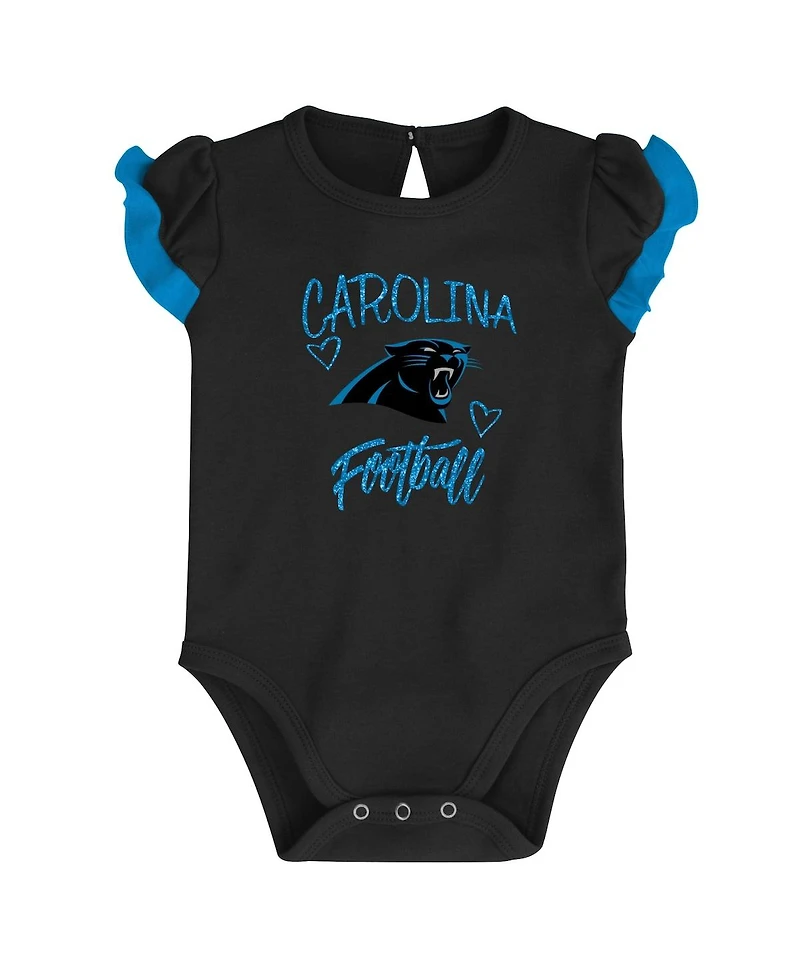 Newborn and Infant Boys and Girls Black, Blue Carolina Panthers Too Much Love Two-Piece Bodysuit Set