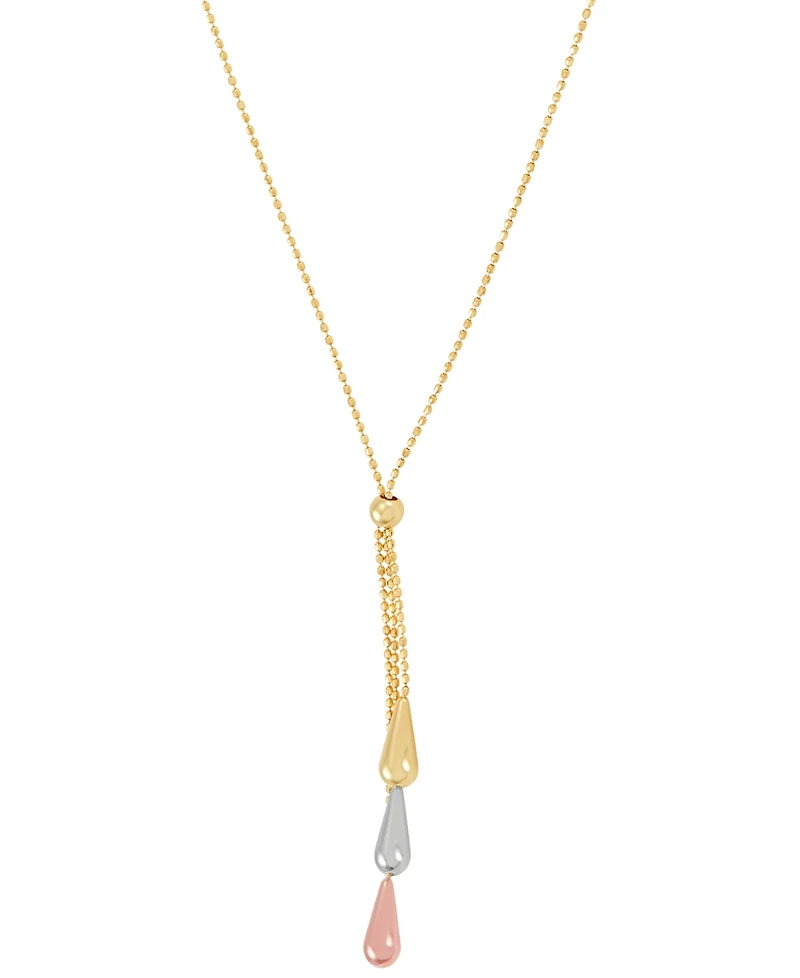 Tri-Gold Lariat Necklace in 14k Gold, White Gold and Rose Gold