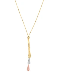 Tri-Gold Lariat Necklace in 14k Gold, White Gold and Rose Gold